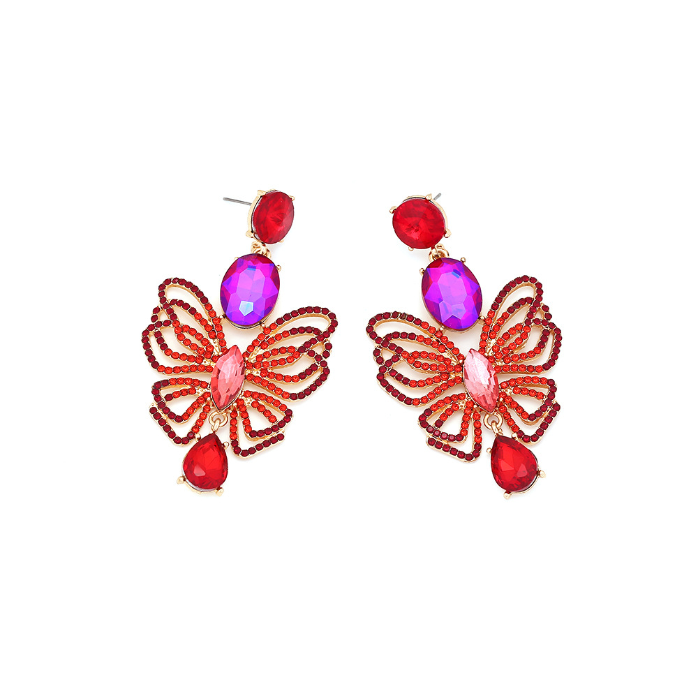 1 Paire Style IG Brillant Rond Les Gouttelettes D'Eau Papillon Évider Incruster Alliage De Zinc Strass Boucles D'oreilles display picture 7