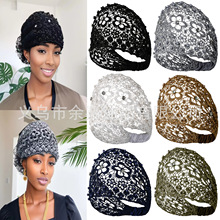 跨境新款镂空蕾丝珍珠发带钉珠抖音网红宽边遮白发头箍女头饰发饰