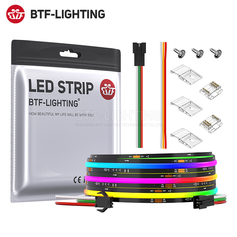 Flexible LED COB LED strip with WS2811 chip, 630 LEDs, RGB full-color 12V light bar.