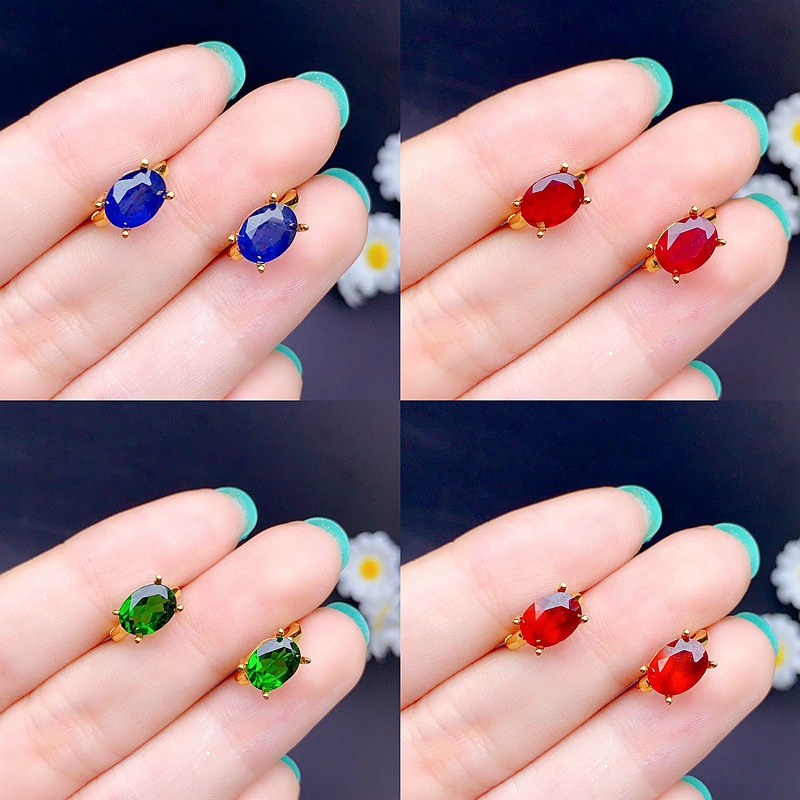 New S925 Sterling Silver Ear Clips Inlaid with Various Natural Gemstones, Fashionable, Simple, Stylish, Versatile, Available for Live Sales