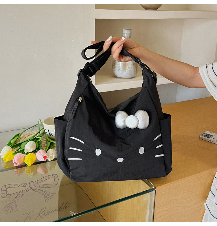 Cross-border Nylon Women's Bag 2026 New Style Large Capacity Cute Little Cat Single Shoulder Bag Bow Tote Bag Backpack