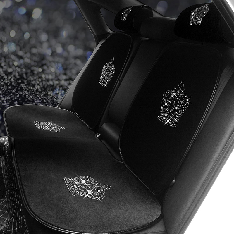 Diamante incrustado corona asiento de coche cojín de una sola pieza sin respaldo de tres piezas Asiento único asiento delantero moda simple de cinco asientos cuatro estaciones Universal