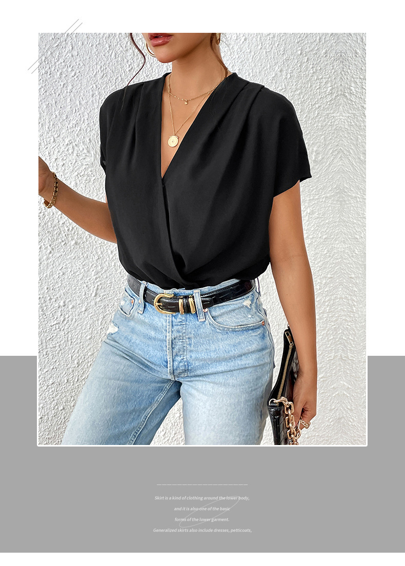 Chillgio Frauen soild lässig elegante Cat suits schicke koreanische Bluse Büro Stram pler Sommer V-Ausschnitt schlanke einteilige Kombination insgesamt – Detail 7