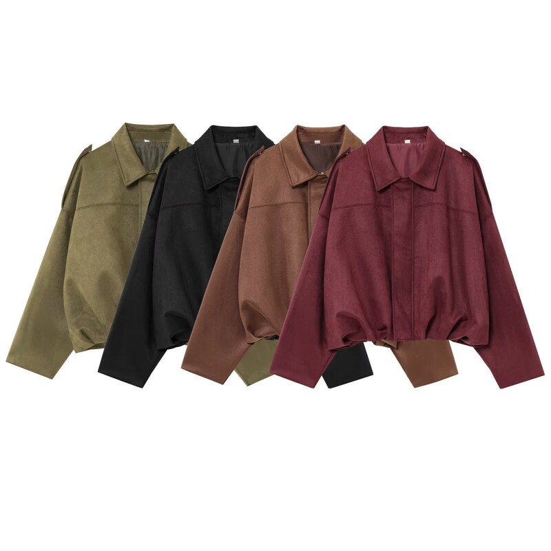 Cross-Border Export Women's Autum Za Series Fashionable and Versatile Suede Texture Bomber Jacket 4344655 Cross-Border Export Women's Autum Za Series Fashionable and Versatile Suede Texture Bomber Jacket 4344655