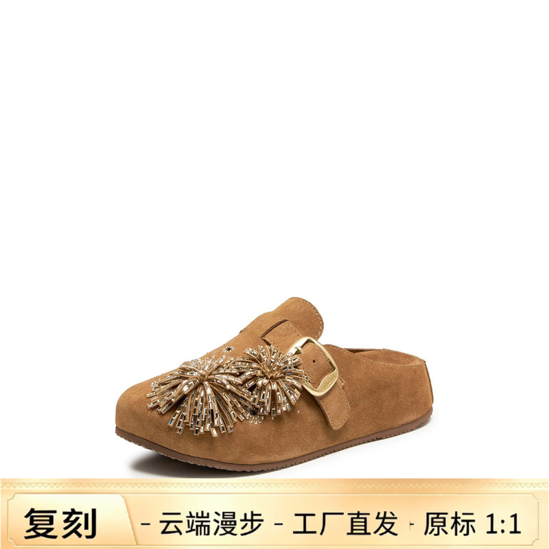 【Same style as Yang Mi】2026 new model Fireworks Holiday retro slip-on Birkenstock shoes with thick soles and height-increasing sandals
