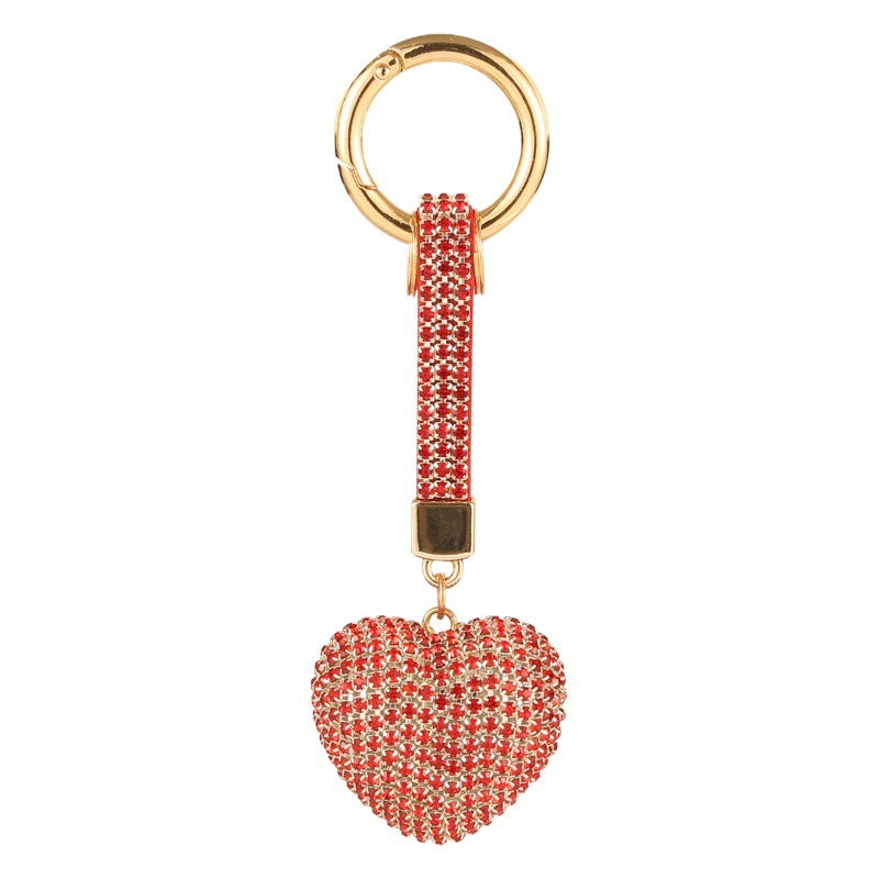 Llavero de dibujos animados con strass forma de garra corazón melocotón colgante de coche