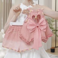 女童短裤套装夏季新款牛仔2025女宝宝夏季牛仔无袖背心渐变两件套