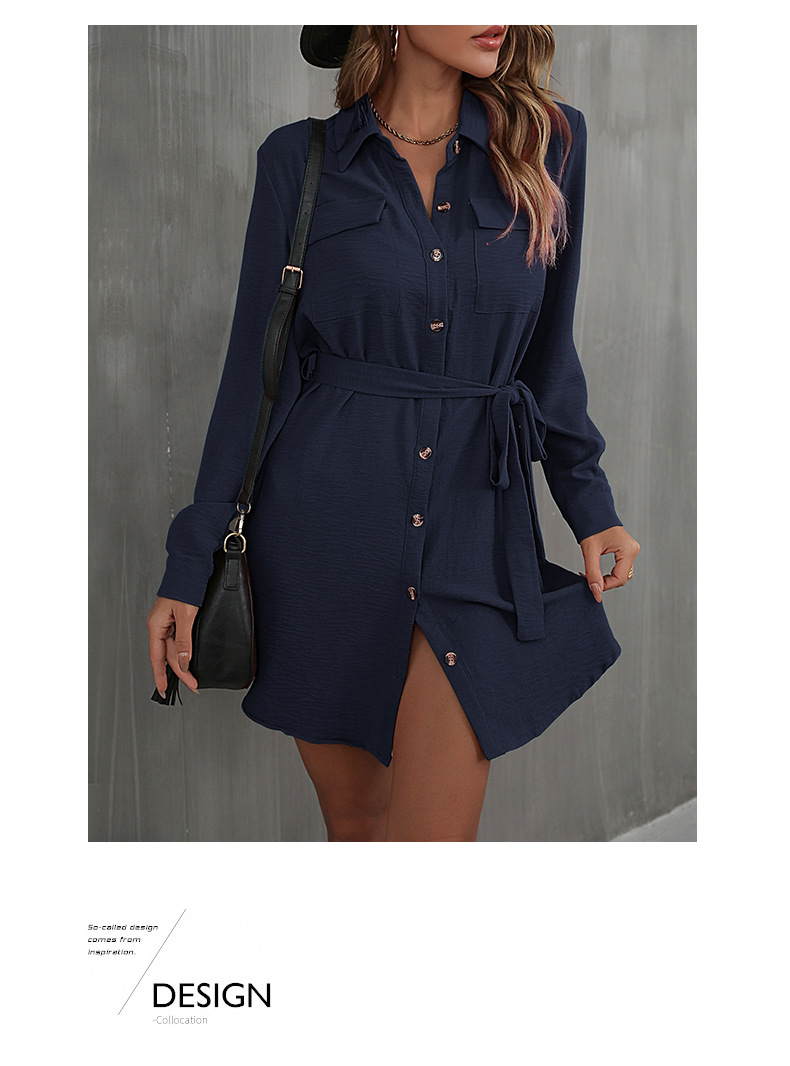 Rochie cămașă dama cu cordon în talie și guler pentru toamnă_voghion.com