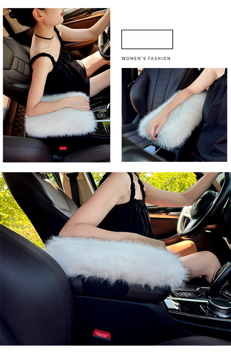 Car armrest box mat in stock for winter, fluffy plush thickened armrest box cover, car interior long plush wholesale