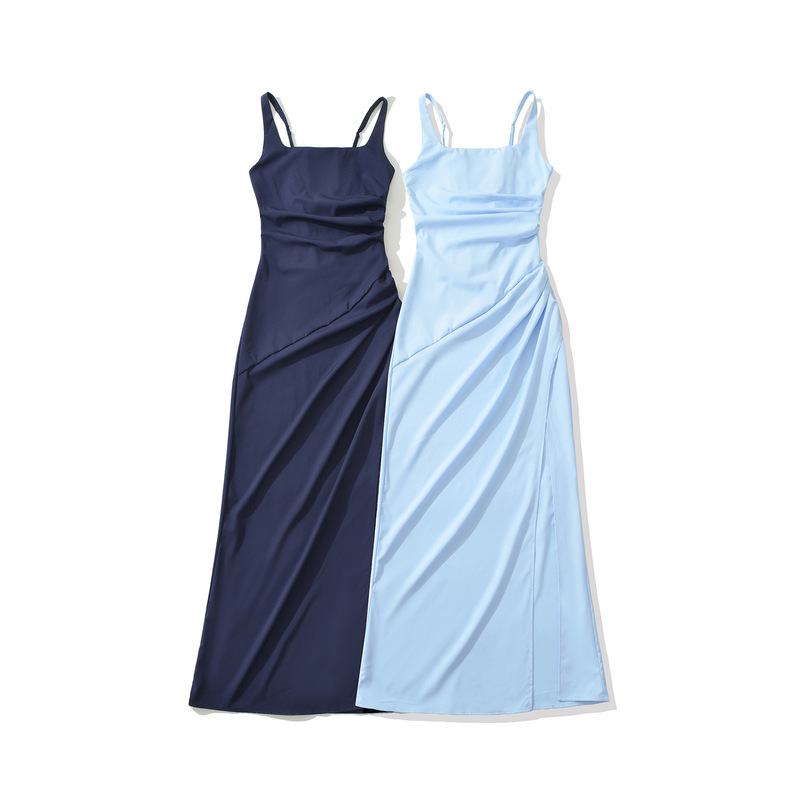 2026 New Sweet Style Square Neck Back-Tie Waist-Cinching Long Dress with Elegant Slim Fit and Open Back Evening Gown
