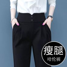 哈伦裤女秋冬新款加绒加厚松紧腰显瘦百搭烟管裤休闲职业西装女裤