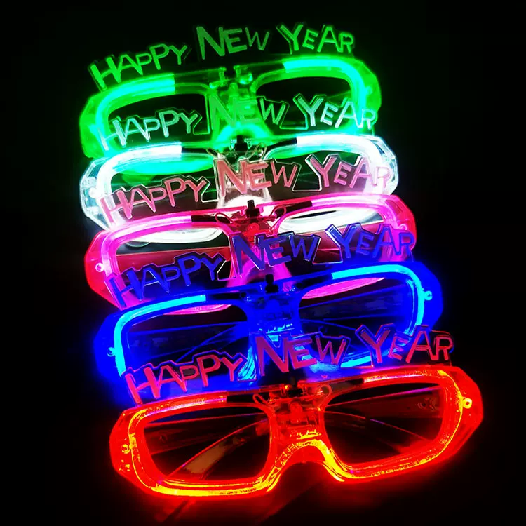厂家新年冷光方形眼镜LED发光眼镜TM希音热卖圣诞玩具跨境货源