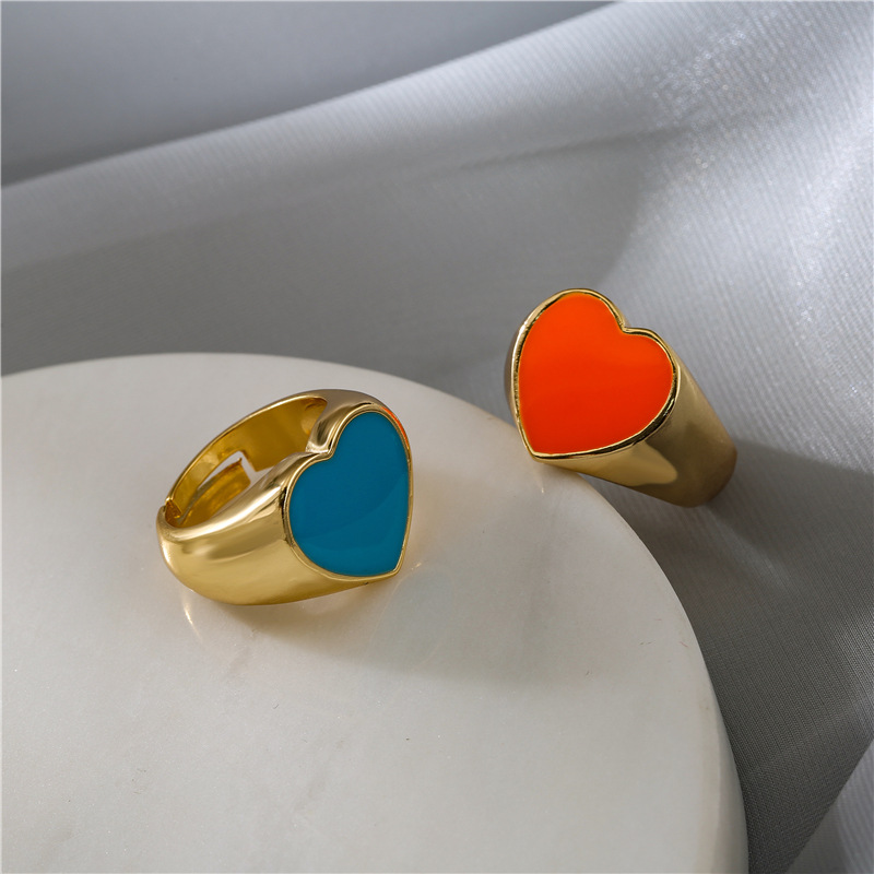 fashion color dripping heart copper plated 18K gold ring