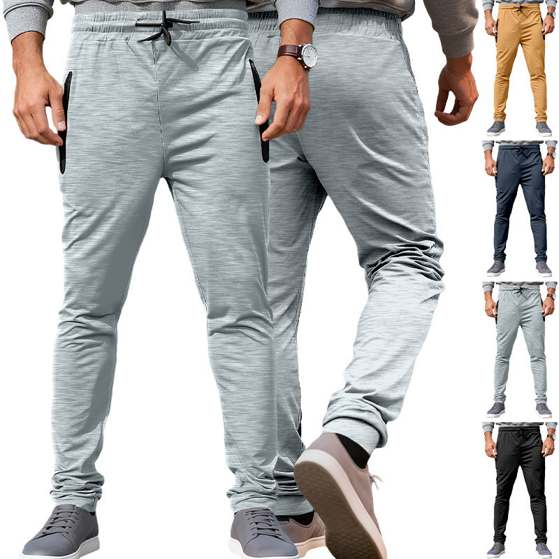 25 Cross-Border Amazon Men's Casual Sports Loose Healthy Fabric Drawstring Waist Jogging Quick-Dry Zipper Pocket Long Pants