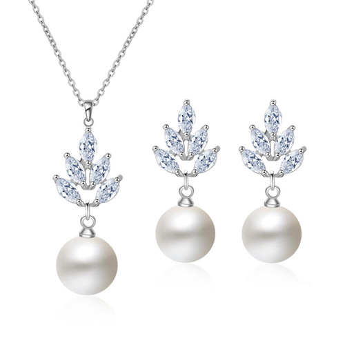 RAKOL European and American Style Bridal Wedding Jewelry Set: Elegant, Versatile Pearl Pendant Earrings & Necklace – Two-Piece Ensemble