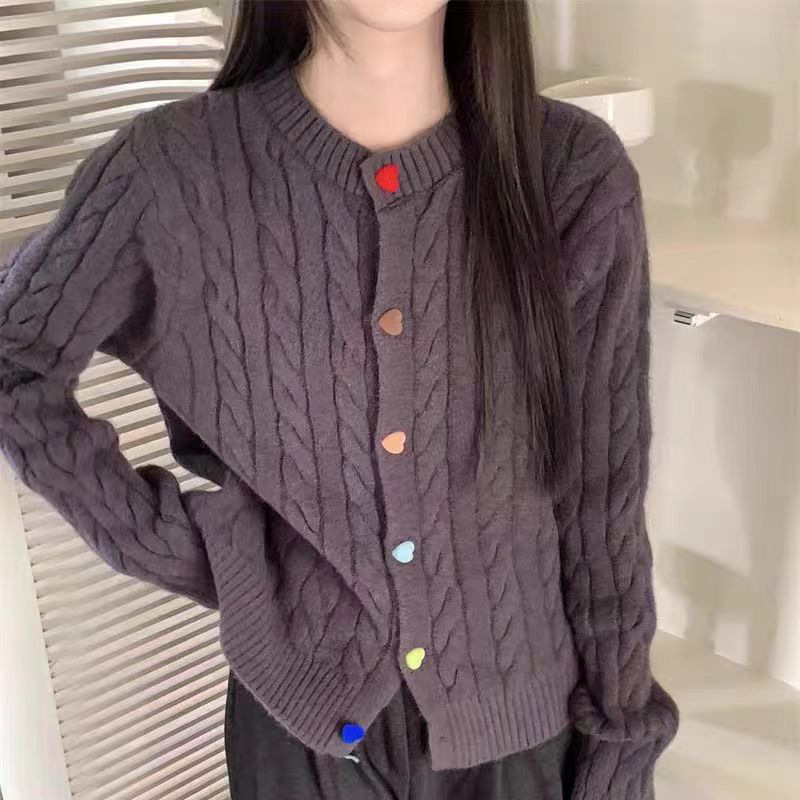 彩虹扣毛衣外套女韩版甜美学院风外搭秋冬季宽松软糯女式针织开衫|undefined