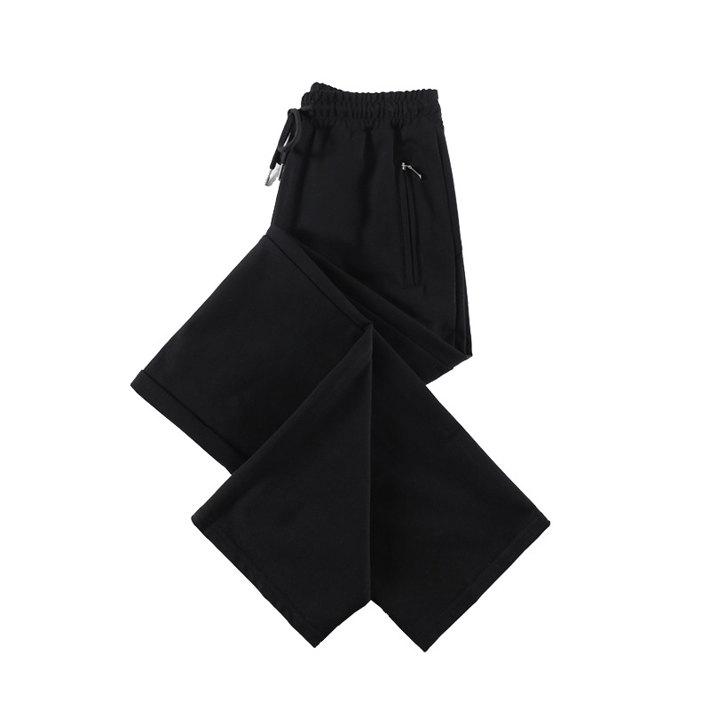 Zipper pocket ice silk wide-leg pants women's summer thin high waist draping straight pants sports loose casual pants