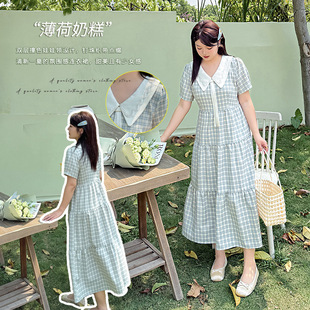 plus size Women's 2025 Summer New chubby girl Korean Style Age-reducing Doll Collar Waist Plaid Mid-length Skirt 232228