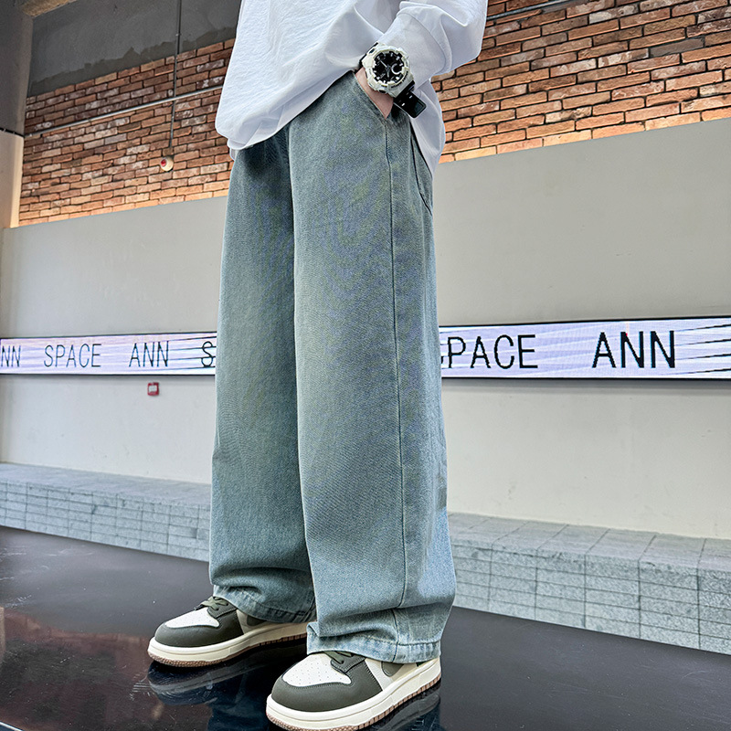 Children's Pants Spring and Autumn Boys Wide Leg Long Pants 2024 New Model Middle and Large Children Spring Light Color Straight Leg Casual Denim