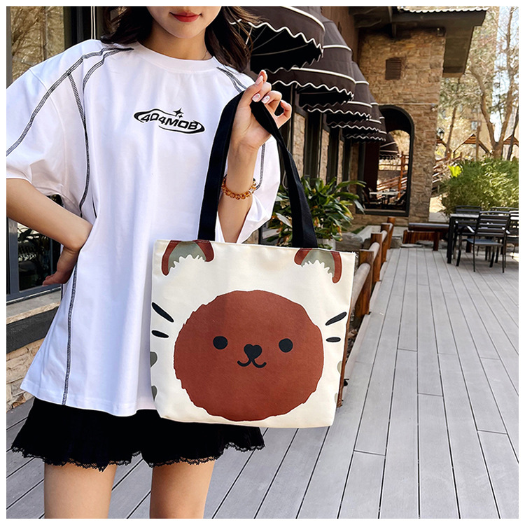 Women's Large Canvas Dog cat mit Cute Sewing Thread Square Zipper Canvas Bag display picture 3