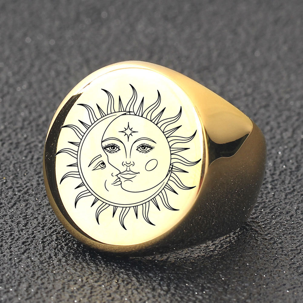 1 Piece Quantity Hip-hop Punk Sun Moon Titanium Steel Plating Unisex Wide Band Ring