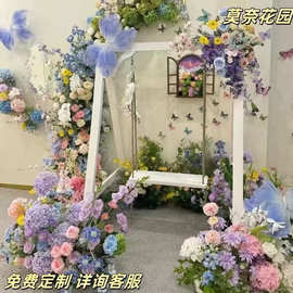 莫奈花园造景仿真花之窗瀑布婚礼布置拱门打卡网红门店橱窗布置