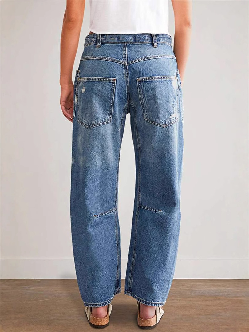 Inventario 2025 nuevo retro retro transfronterizo europeo y americano pantalones rectos casuales empalmados pantalones largos jeans sueltos mujeres
