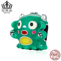 艾芙樂純銀流行串珠s925呆萌怪獸手鍊 綠色滴油可愛小龍珠子配飾
