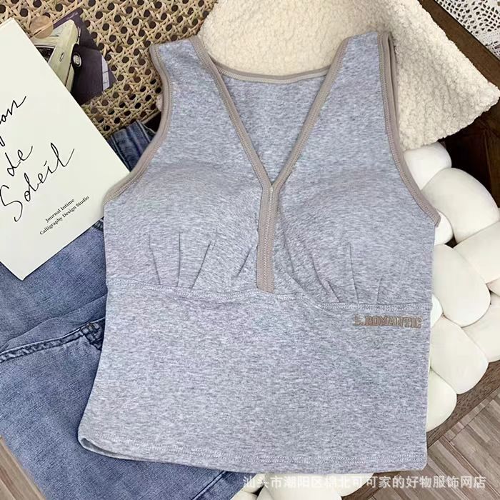 522# inventario bajo nuevo tipo de mujer cuello en V de algodón taza fija bra deportivo chaleco sexy chaleco