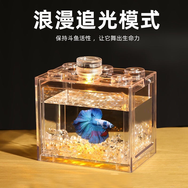 Bloques de construcción personalizados, caja de peces Betta, pecera pequeña, pecera ornamental ecológica en miniatura, bola de algas, caja de reptil, pecera pequeña creativa
