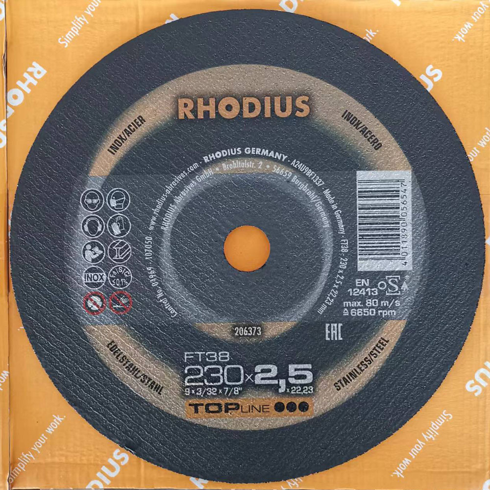 砂轮片厂家RHODIUS不锈钢专用切割片230*2.5*22.2进口切割片