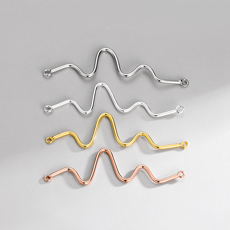 S925纯银几何银线心电图波浪形连接件DIY饰品配件镀K金项手链挂件