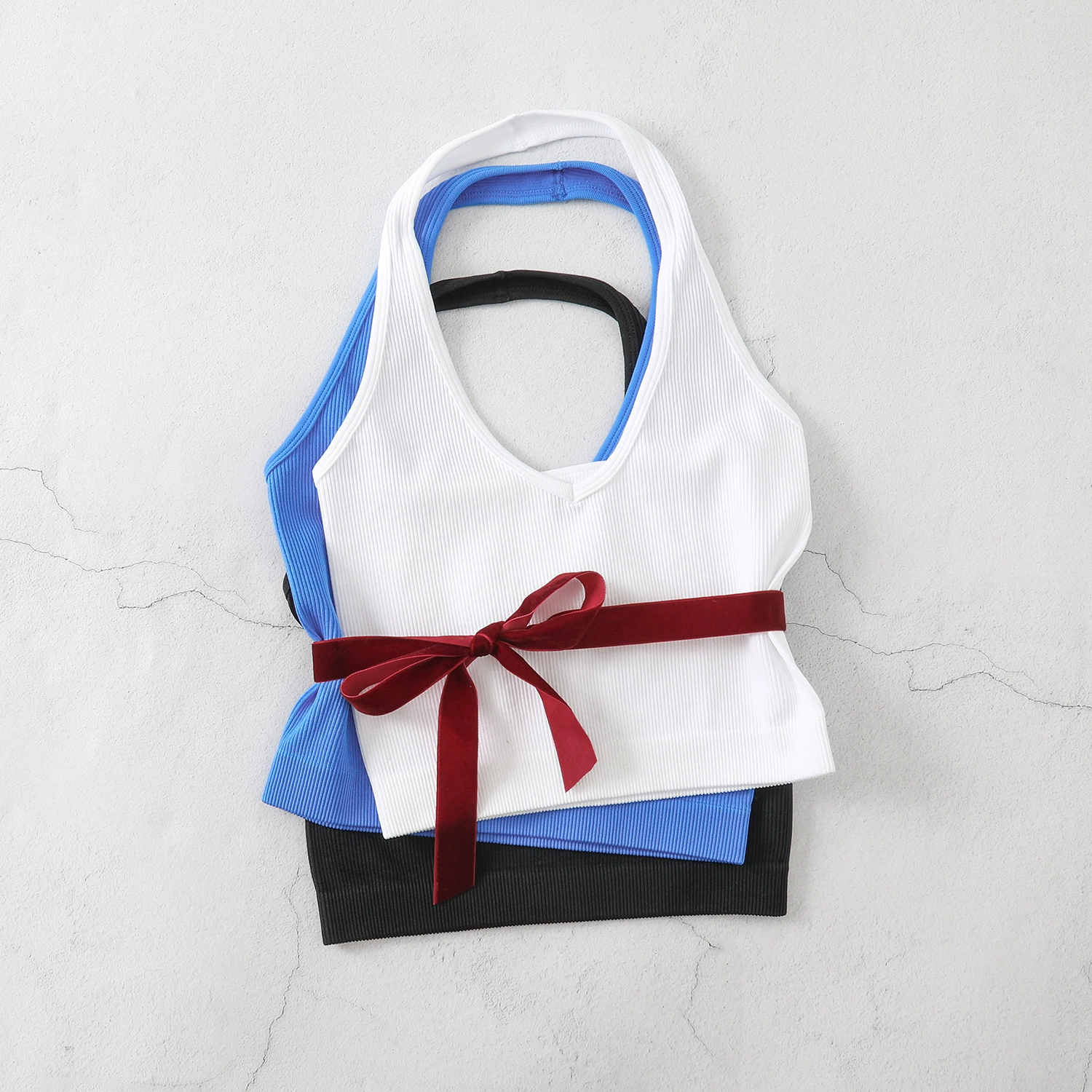 Amazon европейская и американская шея нижнее белье фитнес йога с V-образным вырезом без спинки маленький жилет с резьбой конфеты цвета