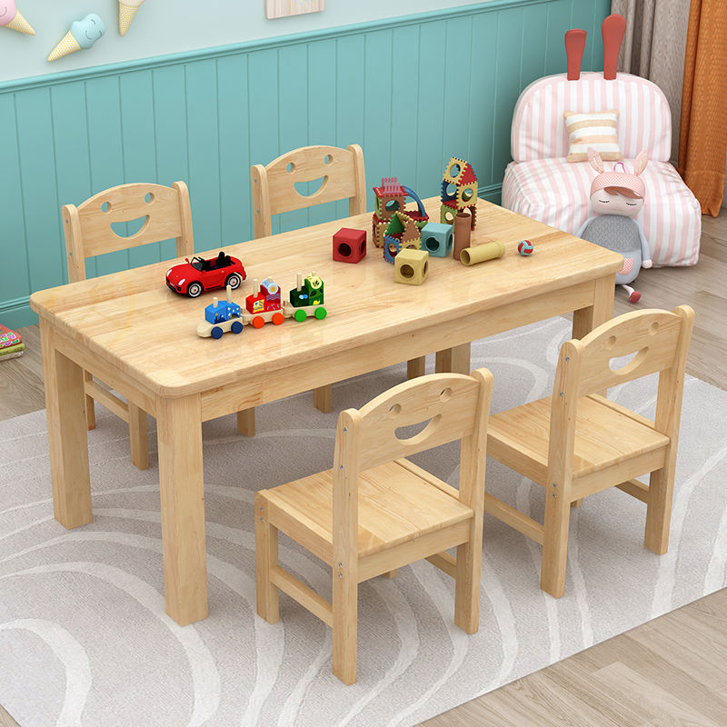 All Solid Wood Children's Study Tables and Chairs Kindergarten Tables Student Desks and Chairs Set Home Learning Integrated Small Desk