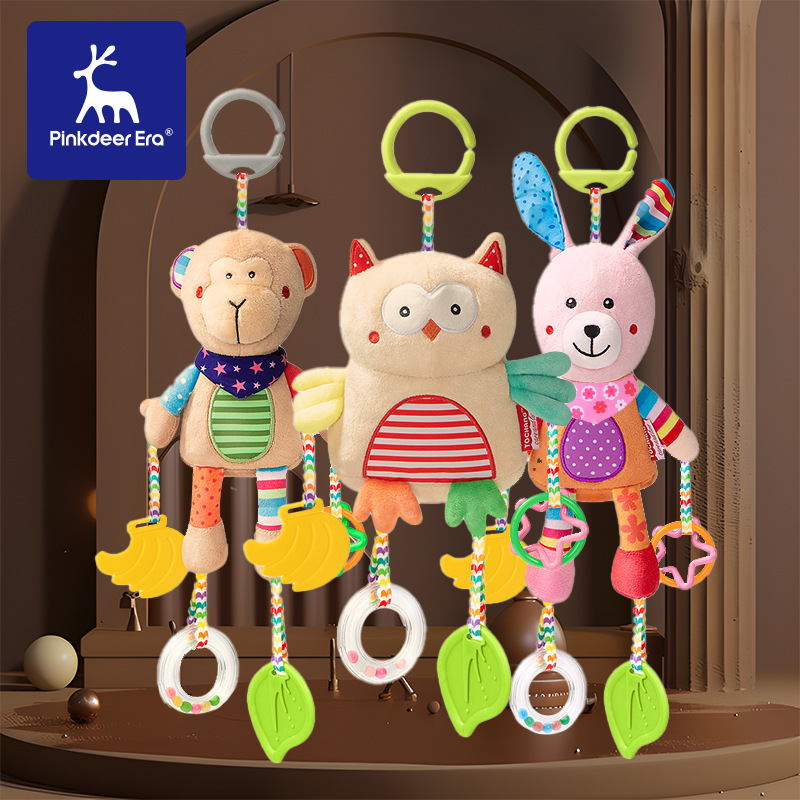 Pink deer era baby car hanging bed hanging toys 0-3 Cartoon baby wind chimes plush stroller bed hanging factory direct sales