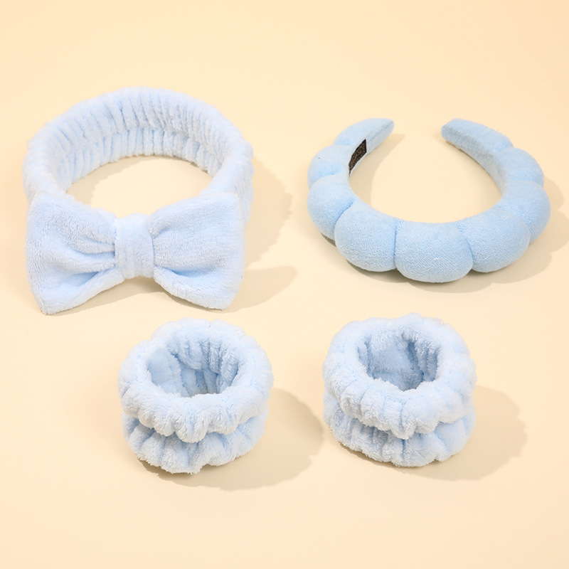 Diadema de nube transfronteriza europea y americana, esponja, diadema de giro superior de cráneo alto, diadema de lavado de cara femenino, pulsera, traje de cuatro piezas