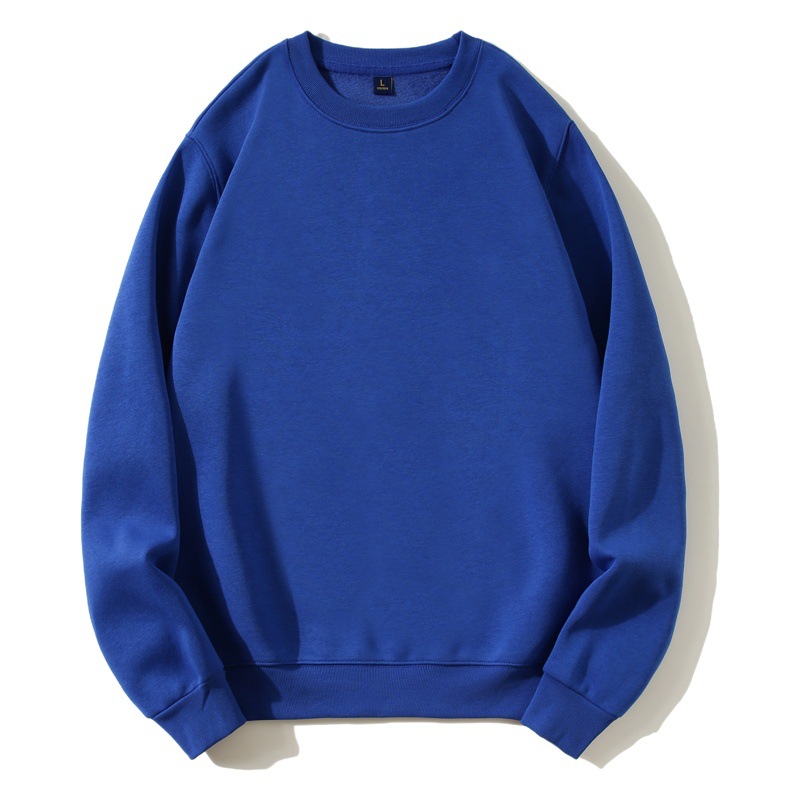 Color sólido equipo uniforme de manga larga de algodón pesado suéter Reunión Anual personalizado logotipo impreso forro de lana engrosada cuello redondo grueso orden