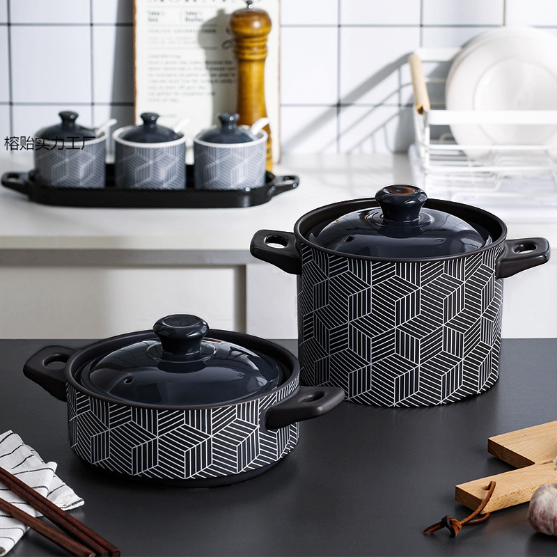 高颜值现代砂锅家用耐高温干烧不裂套装陶瓷煲汤锅炖锅奶锅塔吉锅