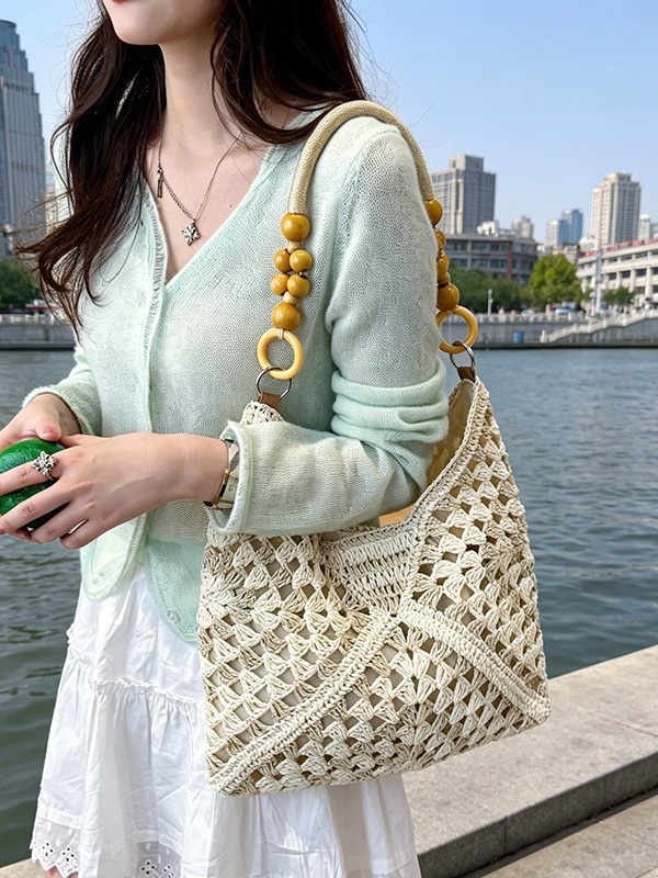 Bolsa de tejido de gran capacidad para mujeres 2026 nuevo verano de vacaciones en la playa bolsa de viaje simple bolsa de arte image 5