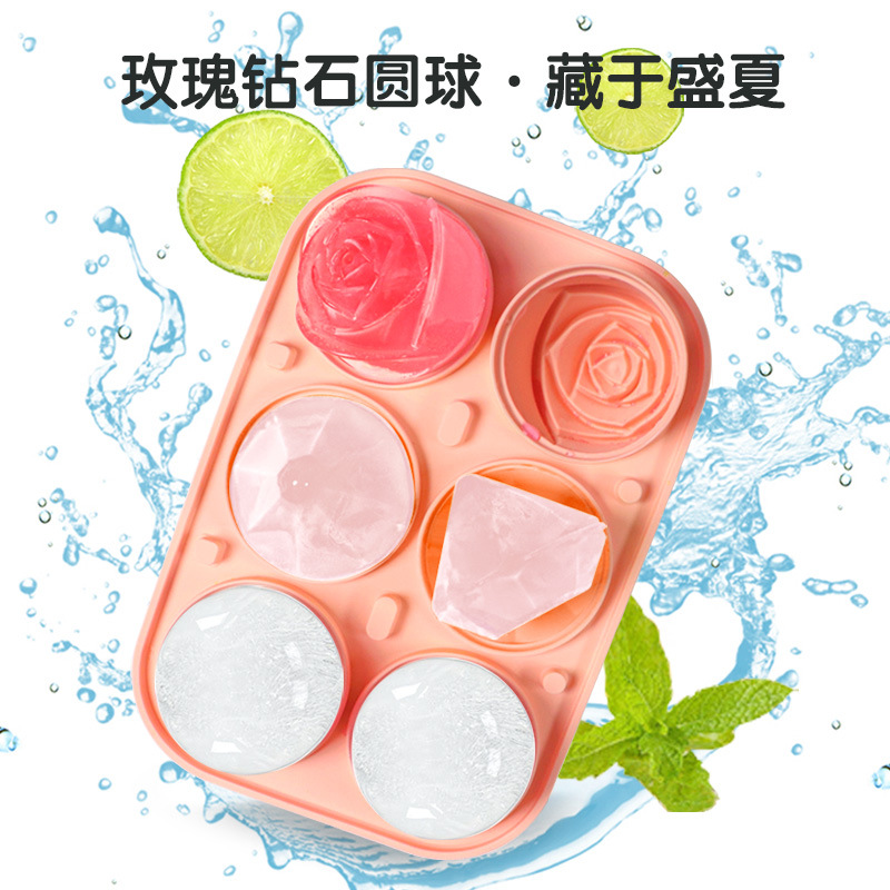 Venta caliente Rosa diamante redondo cubo de hielo molde alimentos grado silicona suave hielo jaula casa flor en forma hielo hockey sobre hielo image 3