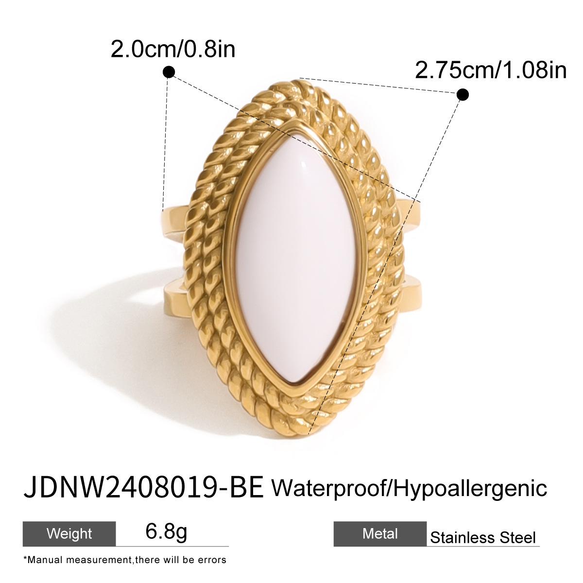 Jieding europeo y americano acero inoxidable 18k oro negro ágata abierto anillo de lujo ligero retro de la industria pesada joyería de comercio exterior femenino