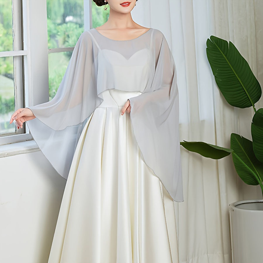 Chaqueta corta de color sólido capa de chiffón de cuello redondo delgada suelta y transpirable chal solar para salir al abrigo simple