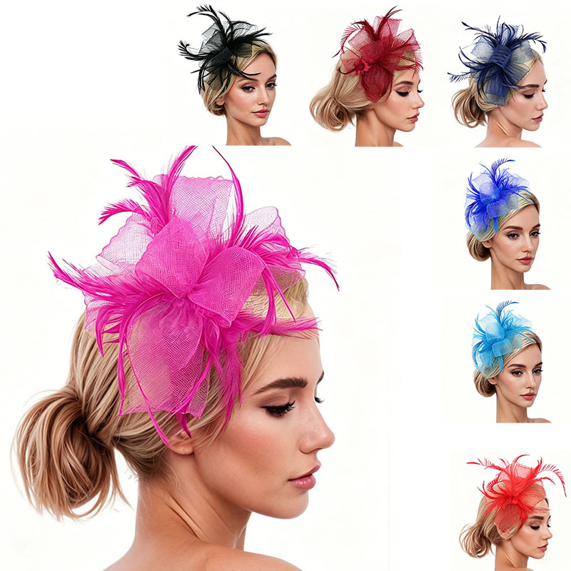 Cross-Border Amazon Classic Small Fascinator Hat, Horse Racing Bride Headpiece, Hairband, Women's Evening Party Head Flower Accessory