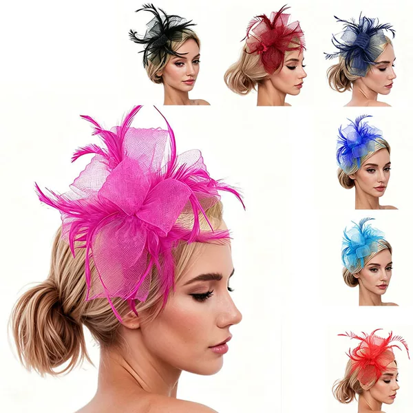 Cross-Border Amazon Classic Small Fascinator Hat, Horse Racing Bride Headpiece, Hairband, Women's Evening Party Head Flower Accessory