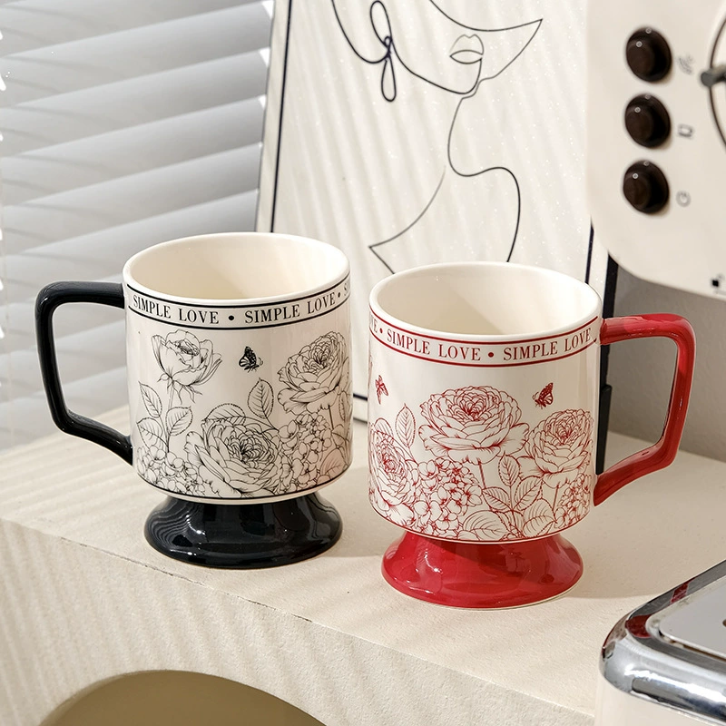 Retro Ceramic Wineglass Mug, high-quality ceramic 401–500 ml, pedestal design for couples