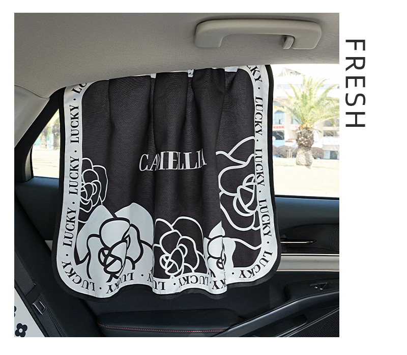 Black and white camellia car sunshade curtain light luxury simple car shading anti-peep privacy curtain car heat insulation sunscreen curtain