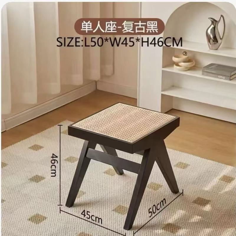 藤编实木长凳昌迪加尔中古餐椅条凳日式北欧家用民宿换鞋床尾凳子|undefined
