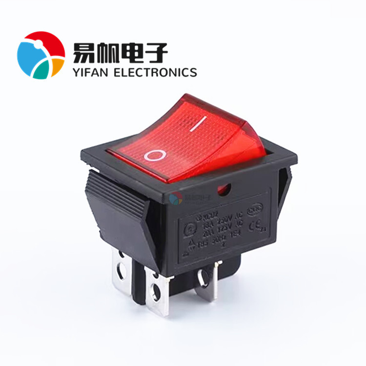 KCD4 大电流船型/形开关 双联双刀单掷 带灯4脚2档 翘板电源开关