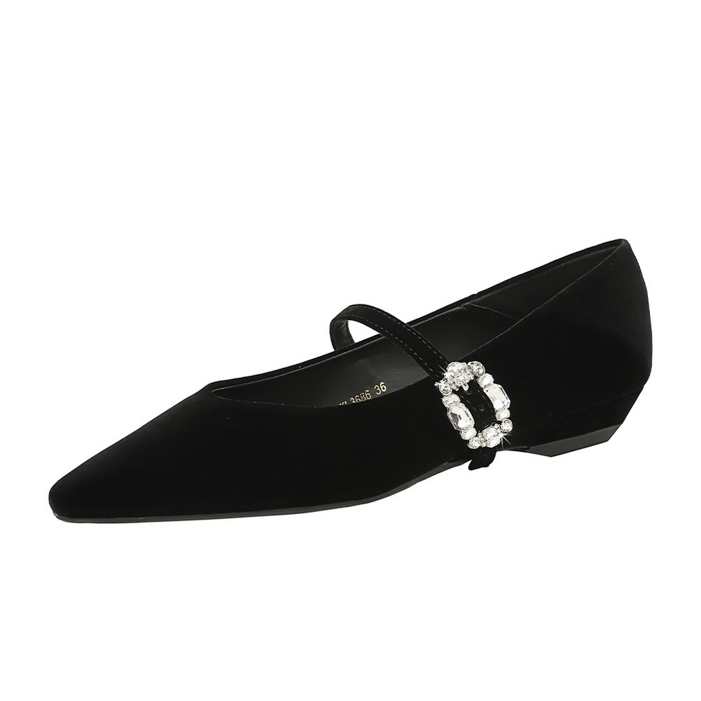 3686-K111 Fashion Water Diamond Buckle Strap Mary Jane Shoes Women's Versatile Casual Slope Heel Commuter Pointed Single Shoes
