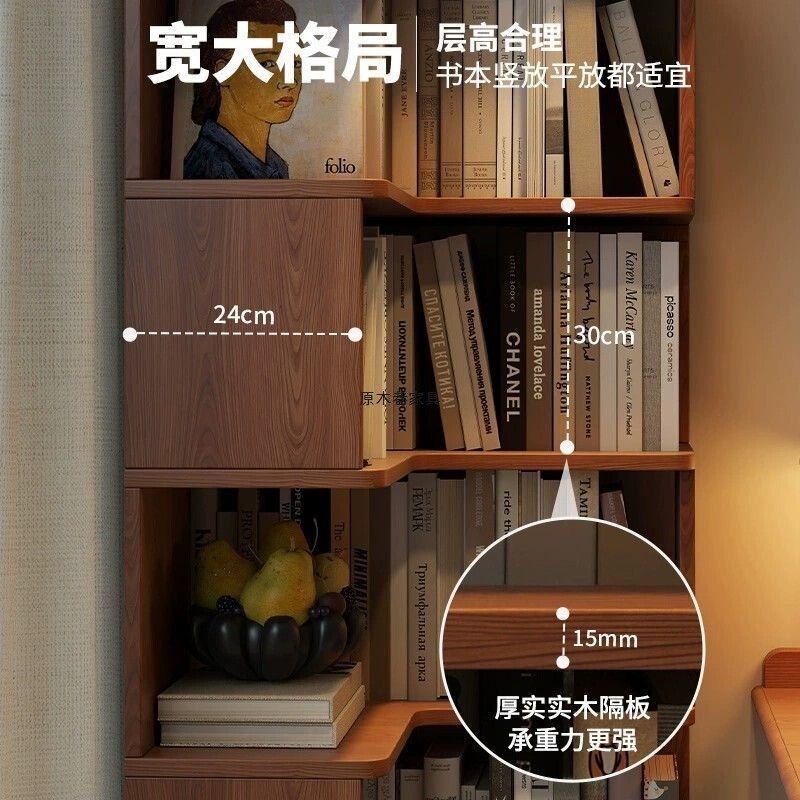 实木转角书架卧室落地置物架床边拐角柜客厅靠墙储物柜子学生书柜|undefined